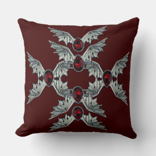 Red Gothic Blood Stone Bat Wings Throw Pillow