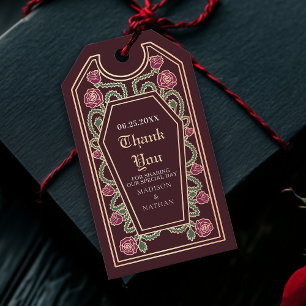 Red Gothic Coffin Rose Wedding Thank You Gift Tags