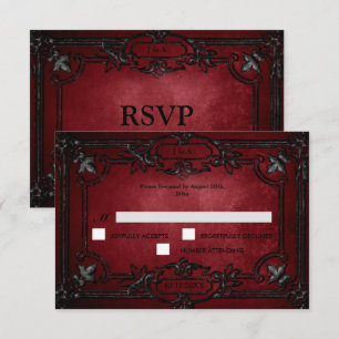Red Gothic Halloween Alternative Wedding RSVP Card