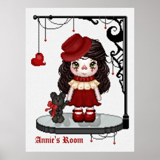 Red Gothic Love Doll Pixel Art Poster