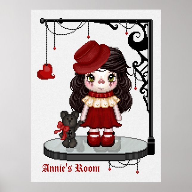 Red Gothic Love Doll Pixel Art Poster (Front)