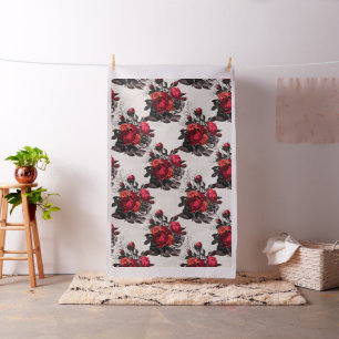 Red Gothic Rose Pattern Fabric