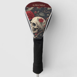 Red Gothic Skull Roses Golf Head Cover