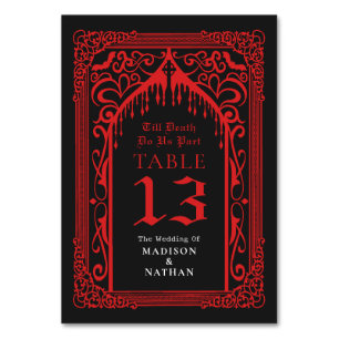 Red Gothic Vampire Cathedral Wedding Table Number