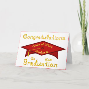 Red Grad Cap Gold Graduate Class 2024 Hat or Card