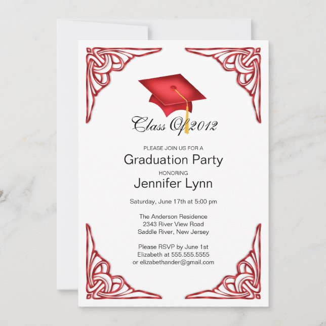 Red Grad Cap Graduation Party Invitation (Front)
