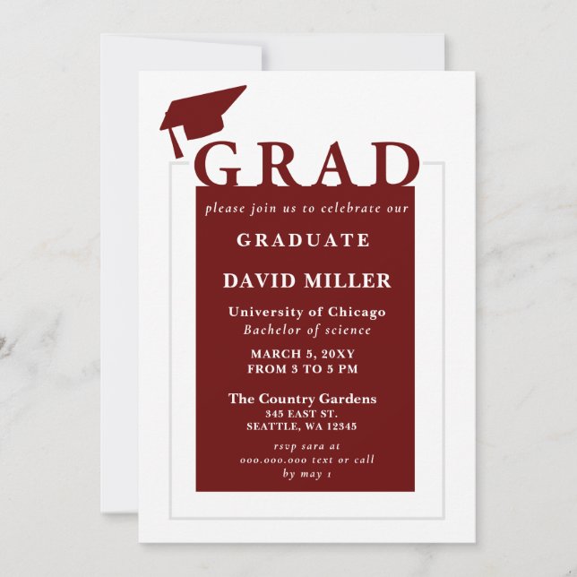 Red Grad Modern Minimalist Photo Graduation  Invitation (Front)