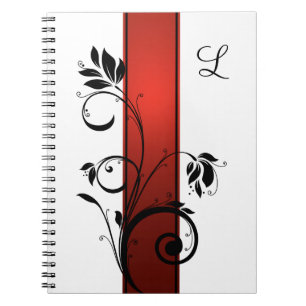 Red Gradient Black Floral Swirls Guest Book