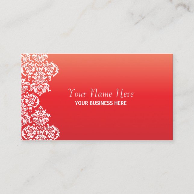 Red Gradient Damask Business Card (Front)