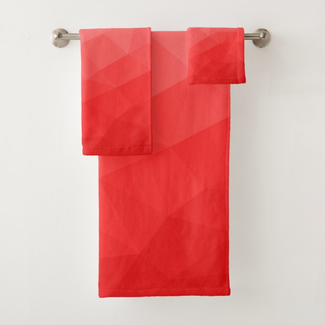 Red gradient geometric mesh pattern bath towel set (Insitu)