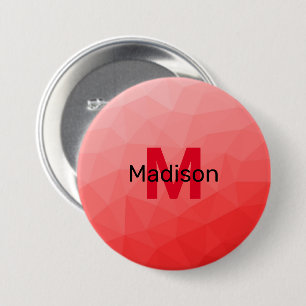 Red gradient geometric mesh pattern Monogram 3 Inch Round Button