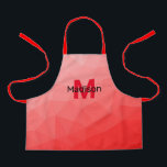 Red gradient geometric mesh pattern Monogram Apron<br><div class="desc">Monogram Personalize with your custom initial and name. Red gradient geometric mesh pattern. 
Triangle geometric mesh with light dark red ombre gradient. 
pattern,  ombre,  mesh,  triangles,  geometry,  geometric,  gradient,  cool,  triangle,  bright,  red</div>