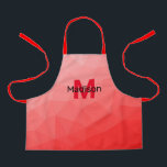 Red gradient geometric mesh pattern Monogram Apron<br><div class="desc">Monogram Personalize with your custom initial and name. Red gradient geometric mesh pattern. 
Triangle geometric mesh with light dark red ombre gradient. 
pattern,  ombre,  mesh,  triangles,  geometry,  geometric,  gradient,  cool,  triangle,  bright,  red</div>