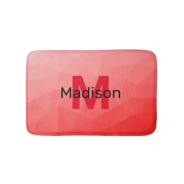 Red gradient geometric mesh pattern Monogram Bath Mat (Front)