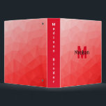 Red gradient geometric mesh pattern Monogram Binder<br><div class="desc">Monogram Personalize with your custom initial and name. Red gradient geometric mesh pattern. 
Triangle geometric mesh with light dark red ombre gradient. 
pattern,  ombre,  mesh,  triangles,  geometry,  geometric,  gradient,  cool,  triangle,  bright,  red</div>