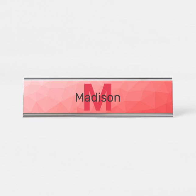 Red gradient geometric mesh pattern Monogram Desk Name Plate (Front)