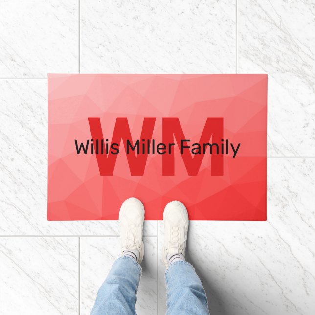 Red gradient geometric mesh pattern Monogram Doormat (Indoor)