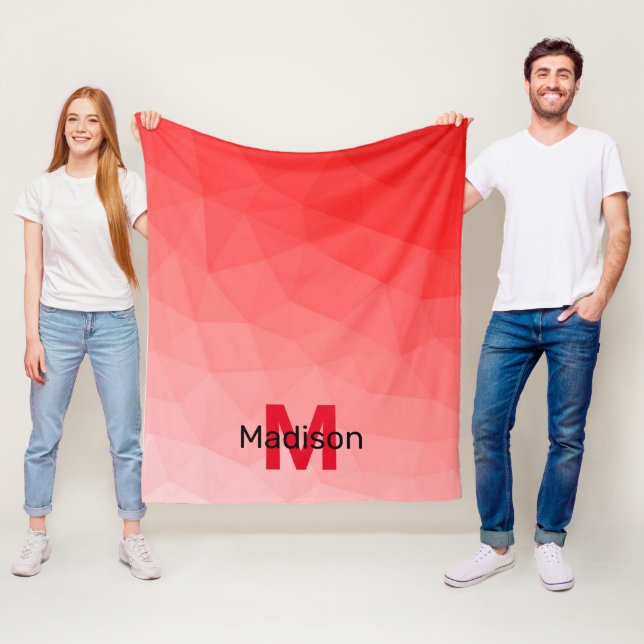 Red gradient geometric mesh pattern Monogram Fleece Blanket (In Situ)