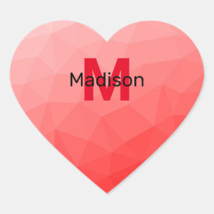 Red gradient geometric mesh pattern Monogram Heart Sticker