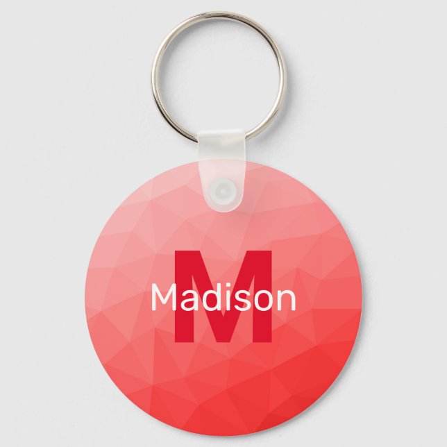 Red gradient geometric mesh pattern Monogram Keychain (Front)