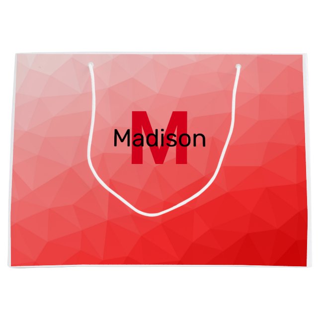 Red gradient geometric mesh pattern Monogram Large Gift Bag (Front)