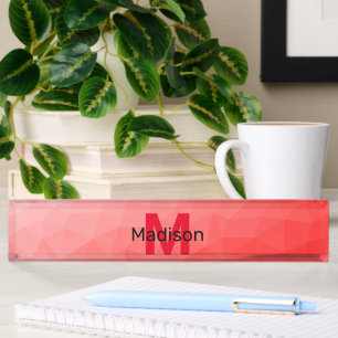 Red gradient geometric mesh pattern Monogram Nameplate