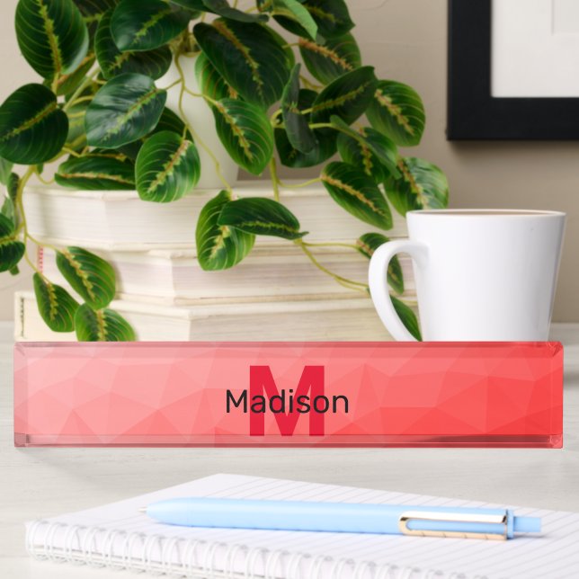 Red gradient geometric mesh pattern Monogram Nameplate