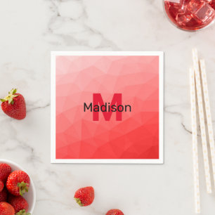 Red gradient geometric mesh pattern Monogram Napkin