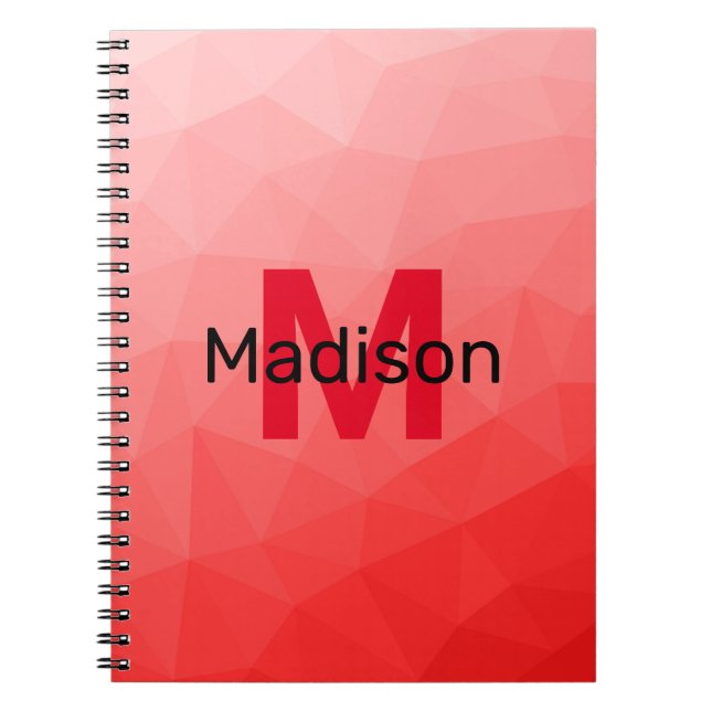 Red gradient geometric mesh pattern Monogram Notebook (Front)