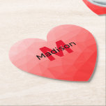 Red gradient geometric mesh pattern Monogram Paper Coaster<br><div class="desc">Monogram Personalize with your custom initial and name. Red gradient geometric mesh pattern. 
Triangle geometric mesh with light dark red ombre gradient. 
pattern,  ombre,  mesh,  triangles,  geometry,  geometric,  gradient,  cool,  triangle,  bright,  red</div>