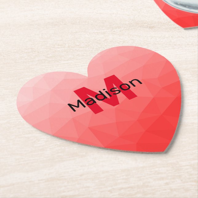 Red gradient geometric mesh pattern Monogram Paper Coaster (Angled)