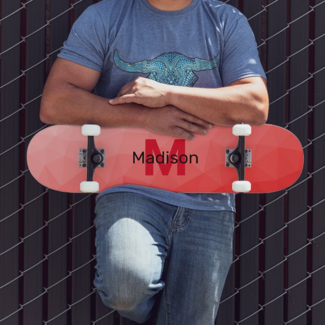 Red gradient geometric mesh pattern Monogram Skateboard (Outdoor 3)