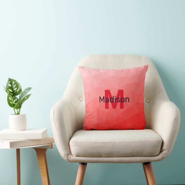 Red gradient geometric mesh pattern Monogram Throw Pillow (Chair)
