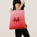 Red gradient geometric mesh pattern Monogram Tote Bag<br><div class="desc">Monogram Personalize with your custom initial and name. Red gradient geometric mesh pattern.
Triangle geometric mesh with light dark red ombre gradient.
pattern, ombre, mesh, triangles, geometry, geometric, gradient, cool, triangle, bright, red</div>