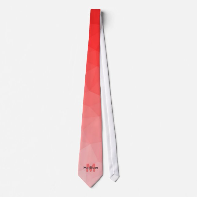 Red gradient geometry mesh pattern Monogram Tie (Front)