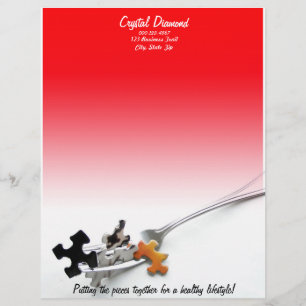 Red Gradient Puzzle Pieces Fork Photograph Custom Letterhead
