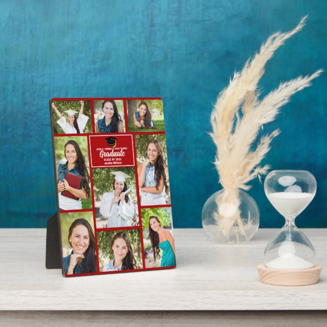 Red Graduate Collage Custom 2024 Graduation Photo Plaque (Side)