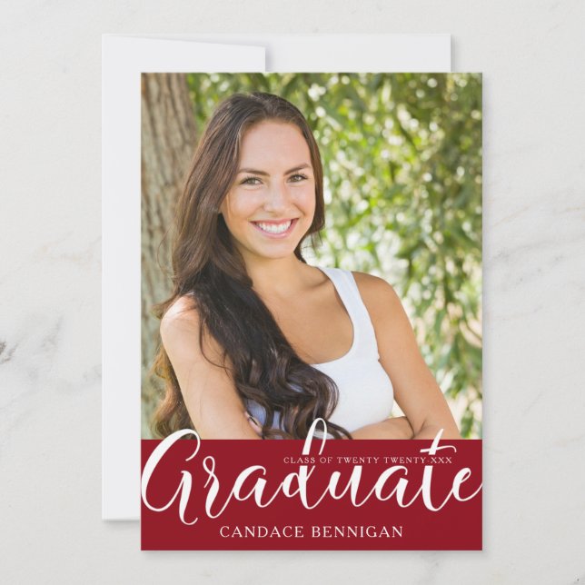Red GRADUATE One Photo Script Calligraphy Party Invitation (Front)