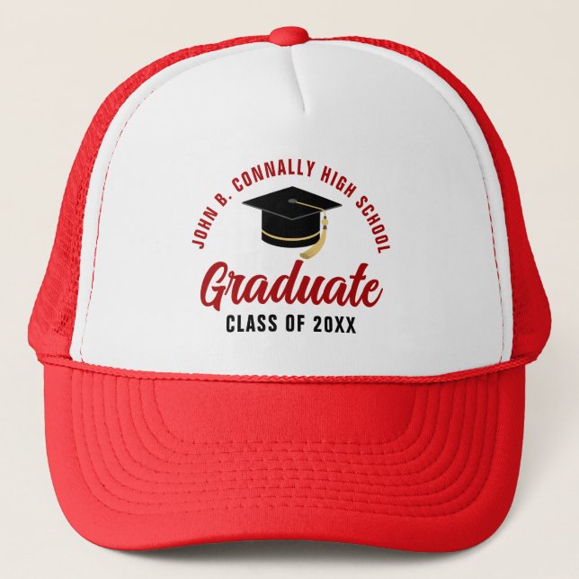 Red Graduate Personalized 2025 Graduation Trucker Hat (Front)