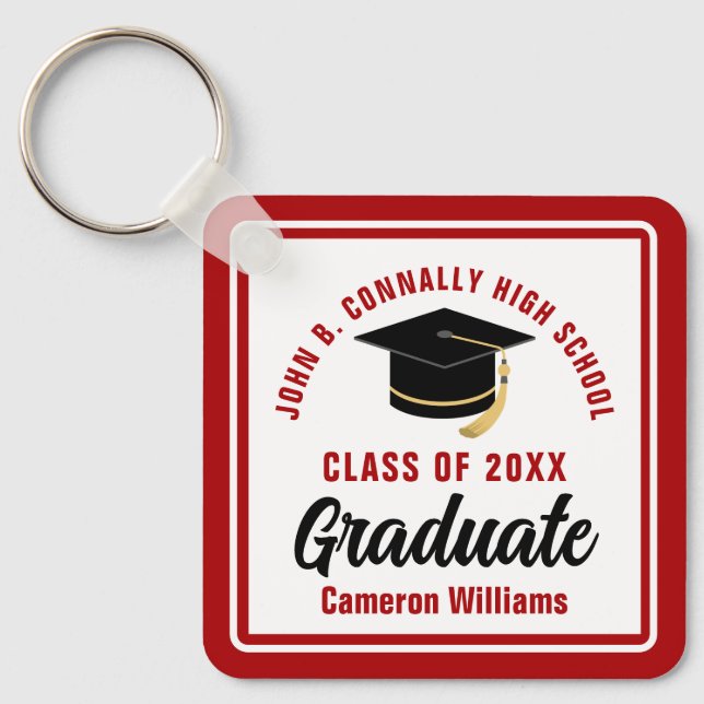 Red Graduate Personalized Graduation Gift Square Keychain (Front)