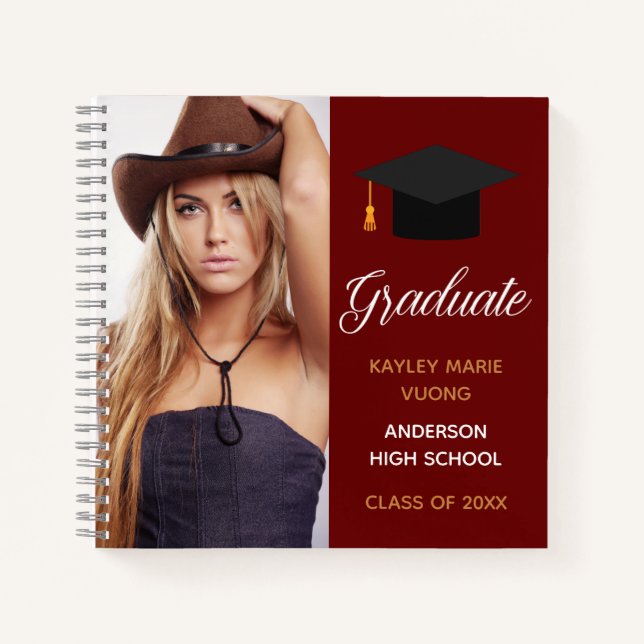 Red Graduate Photo Autograph Graduation Guest Notebook (Front)