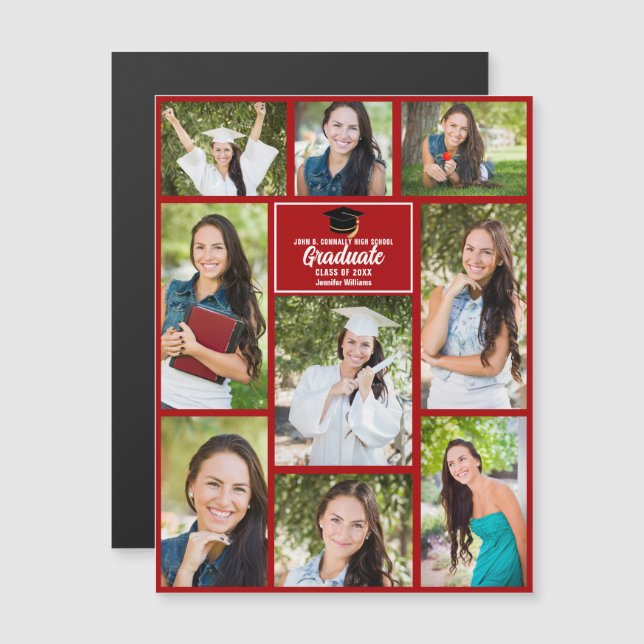 Red Graduate Photo Collage 2023 Graduation Magnet (Devant / Derrière)