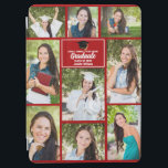 Red Graduate Photo Collage Custom 2024 Graduation iPad Air Cover<br><div class="desc">This modern red senior graduate photo collage notebook features your favourite 9 student photographs. This graduation design features classy white typography of your high school or college name for the class of 2024. Customize this keepsake gift with your graduating year below the black grad cap. It features 2 horizontal pictures,...</div>
