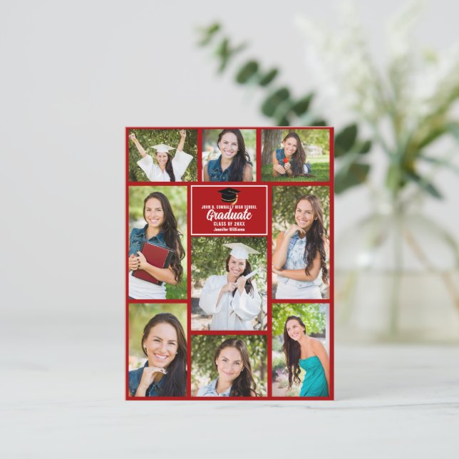 Red Graduate Photo Collage Modern 2025 Graduation Postcard (Standing Front)