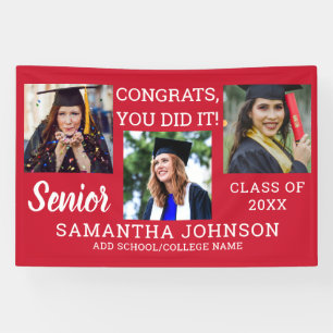 Red Graduation 3 Photo Collage Congrats Senior Banner