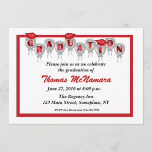 Red Graduation Balloons Invitation