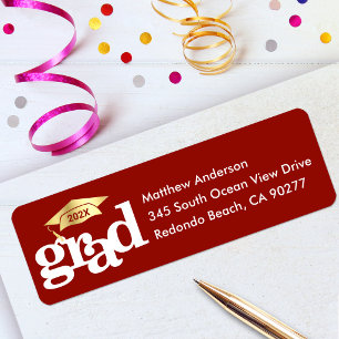Red Graduation Bold Modern Type Gold Cap Address