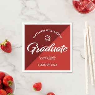 Red Graduation Bold Retro Script Cap Icon Minimal Napkin