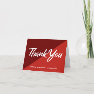 Red Graduation Bold Script Cap Icon Retro Minimal Thank You Card