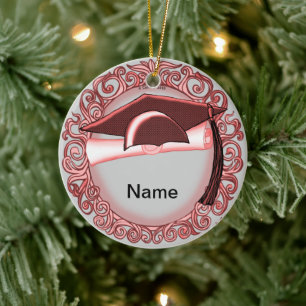 Red Graduation Cap ceramic round ornament